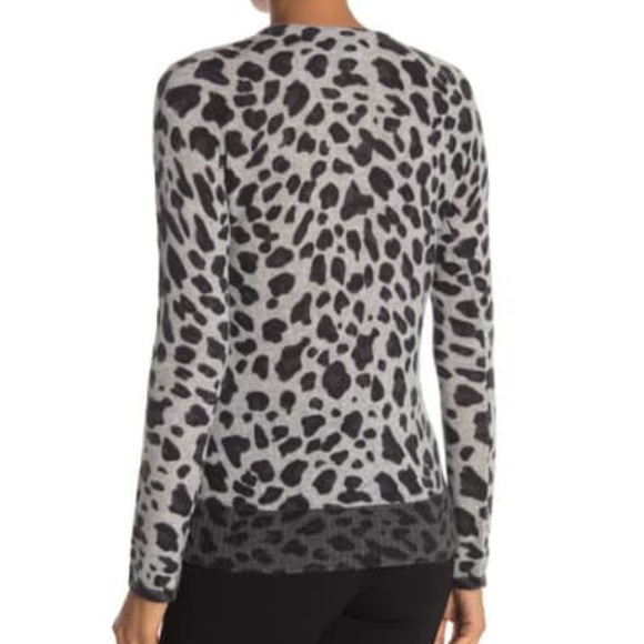 Magaschoni Black Gray Leopard Print Color block Cashmere Sweater - Picture 3 of 10